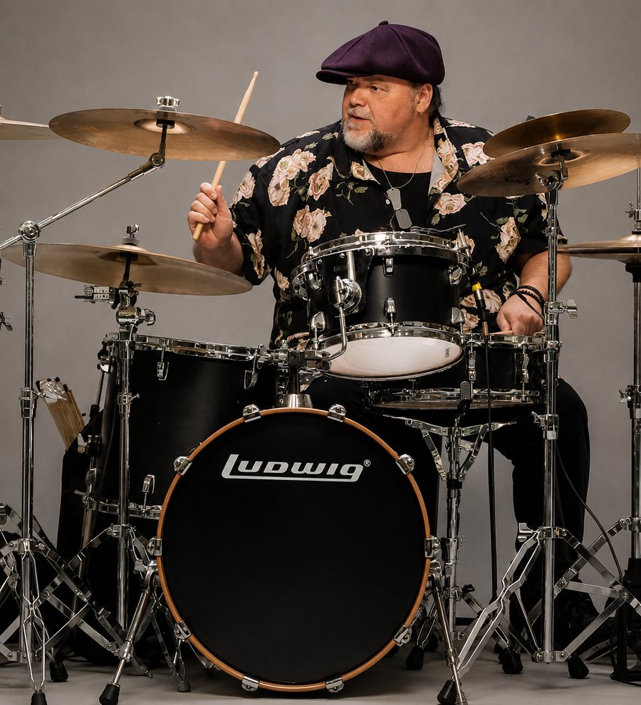 Xandy Becker, professor de bateria da EArte, na bateria